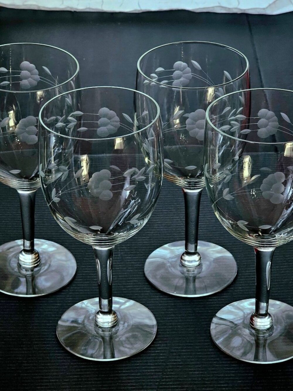 4 Princess House Heritage Wine Glasses 6" goblets handblown etched crystal vtg